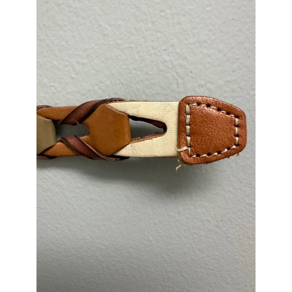 Fossil Womens Braided Leather Belt Multi-Tone Brown Tan Cream Size M BT3943702
